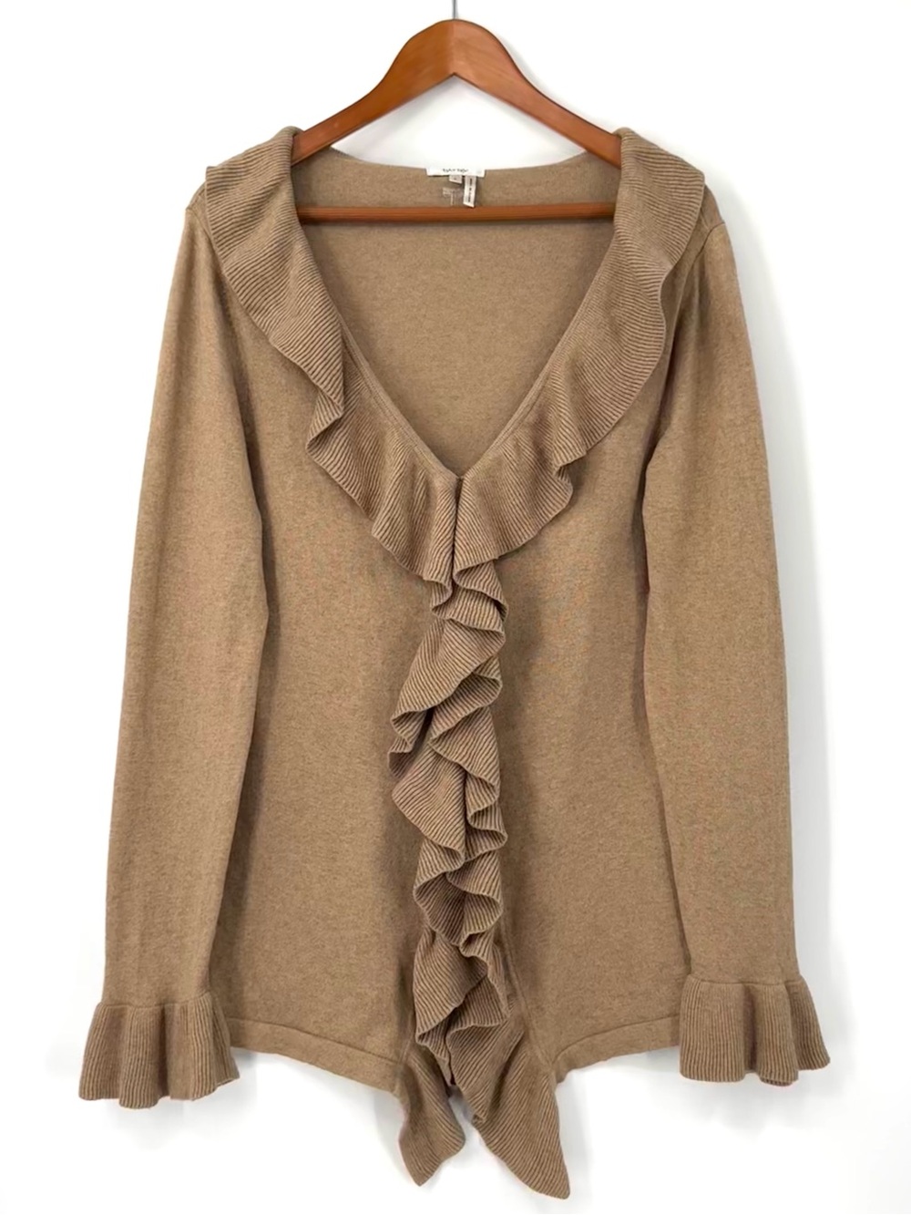 Tyler Boe Cotton & Cashmere Ruffle Lapel Cardigan Sweater
